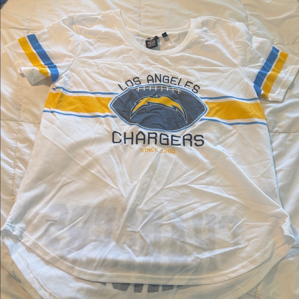 Los Angeles Chargers White Tee with Yellow & Blue Stripes